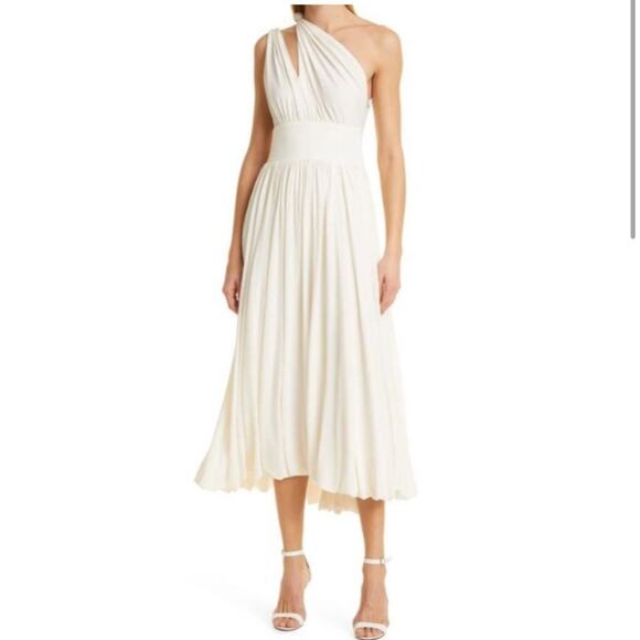 La Ligne Ivory Helena One Shoulder Midi Dress Bubble Hem Medium NWT - Picture 1 of 15